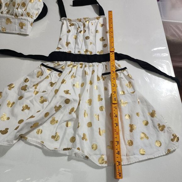 Disney Girls Chef Cooking Baking Apron & Minnie Mouse Ears Hat Set Gold Metallic - Picture 10 of 16
